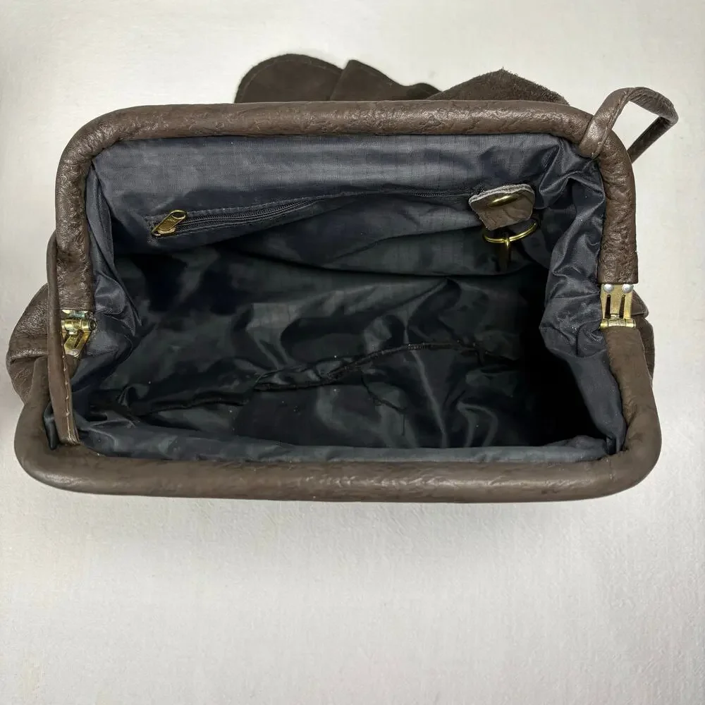 Vintage 1980s Marco Avane Brown Leather Sculptural Frame Shoulder Bag Minimalist